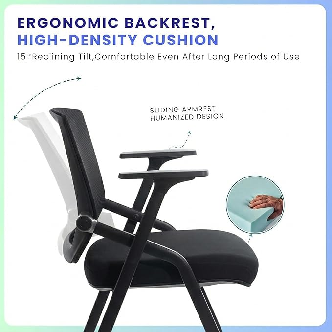 12 Pack Stackable Conference Room Chairs with Paddle Folding Office Chair Foldable Desk Chair Mesh Back and Arms for Conference Meeting Guest Reception Home Office Training Room Chair Black