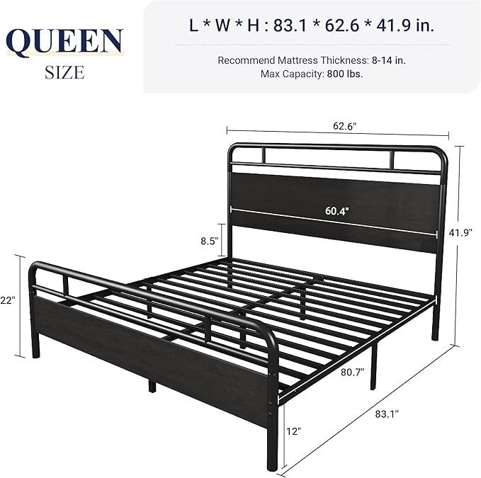 Allewie Queen Size Platform Bed Frame with Wooden Headboard and Footboard, Heavy Duty 13 Metal Slats Support, Under-Bed Storage, No Box Spring Needed, Noise Free, Easy Assembly, Black Oak