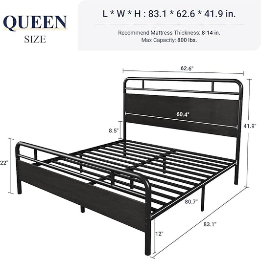 Allewie Queen Size Platform Bed Frame with Wooden Headboard and Footboard, Heavy Duty 13 Metal Slats Support, Under-Bed Storage, No Box Spring Needed, Noise Free, Easy Assembly, Black Oak