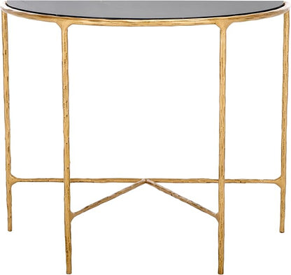 SAFAVIEH Couture Collection Jessa Brass Base & Black Marble Top Half Moon Console Table, Fully Assembled