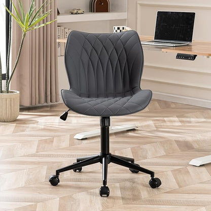 YOUNUOKE Armless Desk Chair Comfy Office Chair with Wheels HomeTask Chair Adjustable Computer Chairs Modern PU Leather Swivel Chairs Upholstered Makeup Vanity Chair(Grayish Purple)