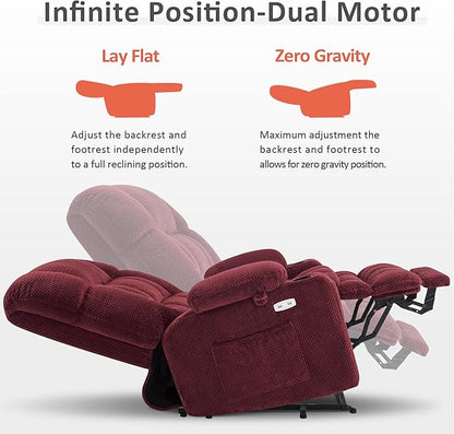 MCombo Oversized Power Lift Recliner Chair for Elderly, Dual Motor Lift Chair with Heat and Massage, Lay Flat Lift Chair for Big and Tall, Cup Holders, Fabric R7891 (Oversize, Burgundy)