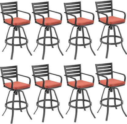 Pellebant 29.5" Outdoor Bar Stools Set of 8, Aluminum Swivel Patio Bar Height Stools with Footrest & Backrest,Rust-Proof Patio Stool Chairs for Deck Lawn Garden(Red)