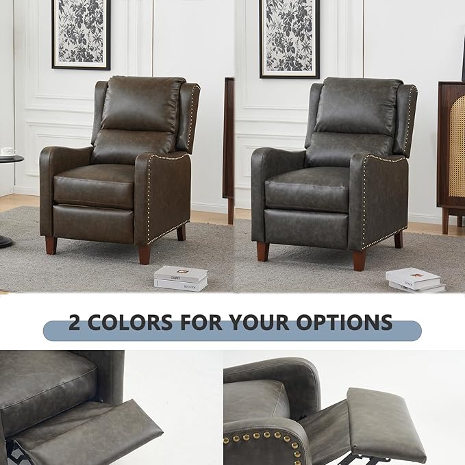 Pushback Recliner Chair, PU Leather Push Back Armchair, Upholstered Recliner Chair 105-135 Degree Adjustable, Retro Accent Chair for Living Room Bedroom - Brown