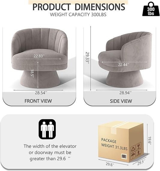 Swivel Accent Chair Set of 2,Upholstered Velvet 360° Swivel Barrel Chair for Living Room Overstuffed Bouncle Reading Chair Round Armchair for Bedroom,Vanity,Office (Grey)