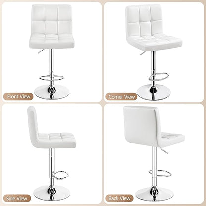 Yaheetech Bar Stools, PU Leather Adjustable Swivel Barstools, Armless Hydraulic Kitchen Counter Bar Stool, Kitchen Island Chairs, White