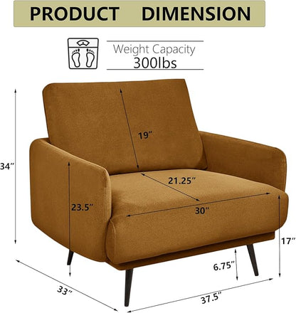 Oversized Accent Chair for Living Room Chairs Reading Arm Chair Comfy Modern Single Sofa Side Chairs with Metal Legs & Soft Cushion for Bedroom, Waiting Room (Velvet Brownish, Set of 2)