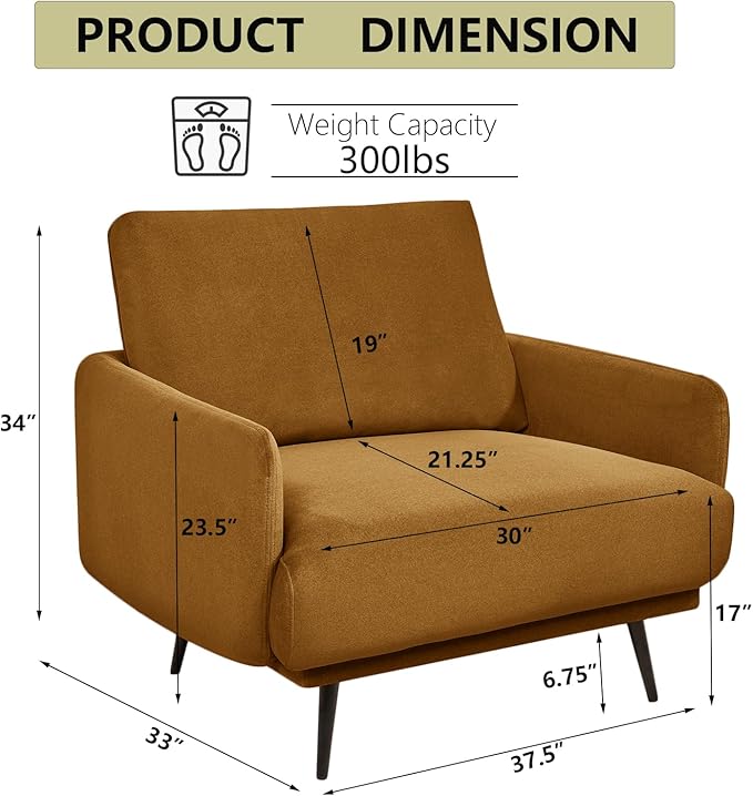 Oversized Accent Chair for Living Room Chairs Reading Arm Chair Comfy Modern Single Sofa Side Chairs with Metal Legs & Soft Cushion for Bedroom, Waiting Room (Velvet Brownish, Set of 1)