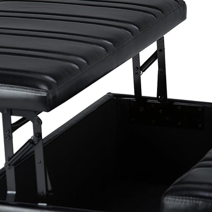SIMPLIHOME Ellis 36 inch Wide Contemporary Square Coffee Table Storage Ottoman in Midnight Black Vegan Faux Leather, Assembled, For the Living Room and Bedroom