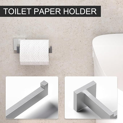 5-Pieces Bathroom Hardware Set, SUS304 Stainless Steel Wall Mounted 16 Inch Hand Towel Bar, Toilet Paper Holder, Towel Ring, Towel Hooks, Bathroom Towel Bar Set, Brushed Nickel