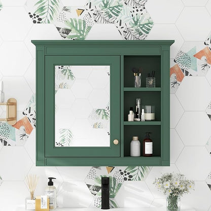 Bathroom Wall Cabinet with Mirror, 30'' x 28'' Medicine Cabinet with Mirror Door and Adjustable Shelves, Over Toilet Storage Cabinet, Wall-Mounted Bathroom Mirrors for Over Sink with Storage