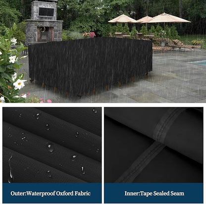 Easy-Going Rectangle Patio Furniture Cover Waterproof Outdoor Dining Table and Chair Cover Anti-UV Outside Sectional Sofa Set Covers (74"L x 47"W x 28"H, Black)