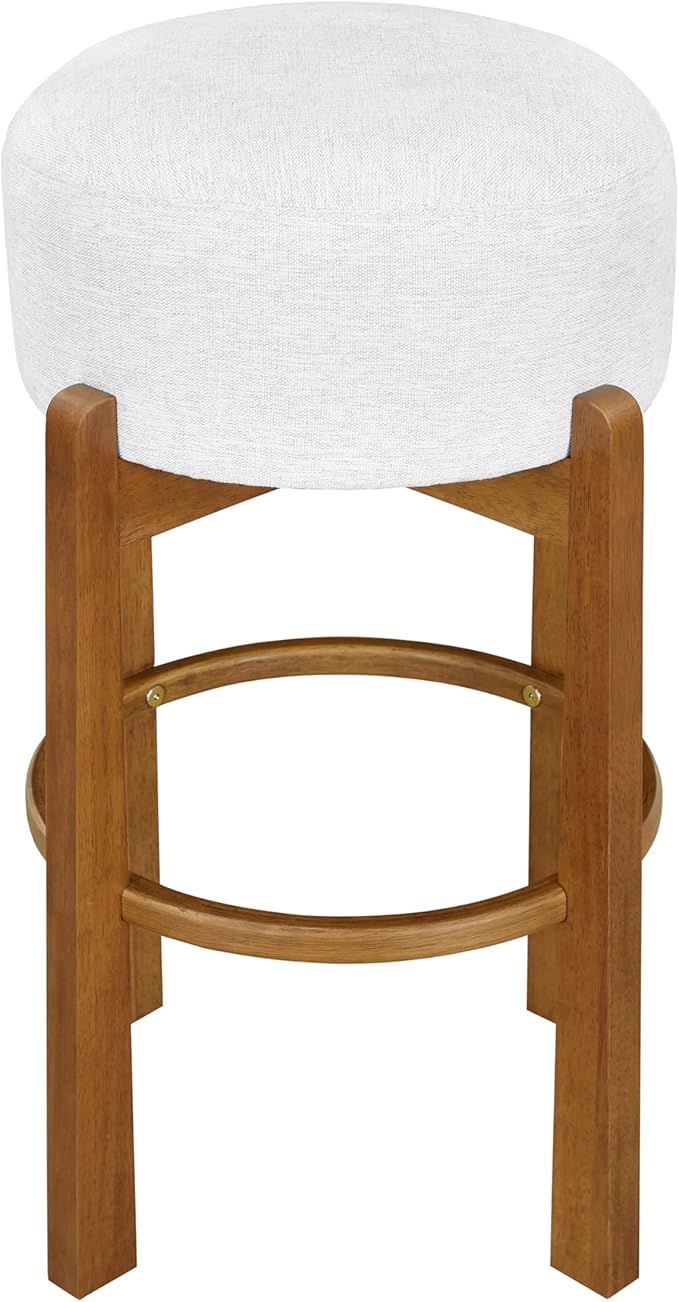 Christopher Knight Home Lera Modern Counter Height Bar Stools Set of 2, Fabric Round Stool Chair for Kitchen Island, Wooden Dining Room Chair, Upholstered Counter Stool with Footrest, Walnut+Ivory