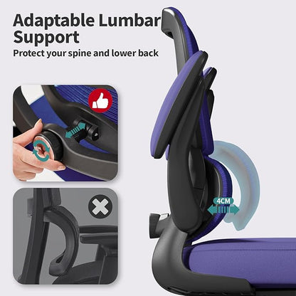 Office Chair - Ergonomic Desk Chair with Adjustable Lumbar Support, Mesh Computer Chair, Executive Chair for Home Office Comfortable Lumbar Support (Violet)