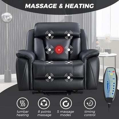 CANMOV 50" Wide Oversized Recliner, Faux Leather Power Lift Recliner Chair, Extra Large Lift Chair with Massage and Heat, Stand Up Recliner for Elderly Big and Tall,Black