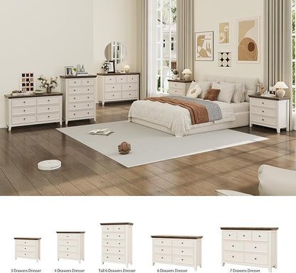 Farmhouse 3-Drawer Dresser for Bedroom - 31.5" Wide 3 Chest of Drawers Storage Cabinet as Nightstand or Bedside Dresser（Antique White & Brown）
