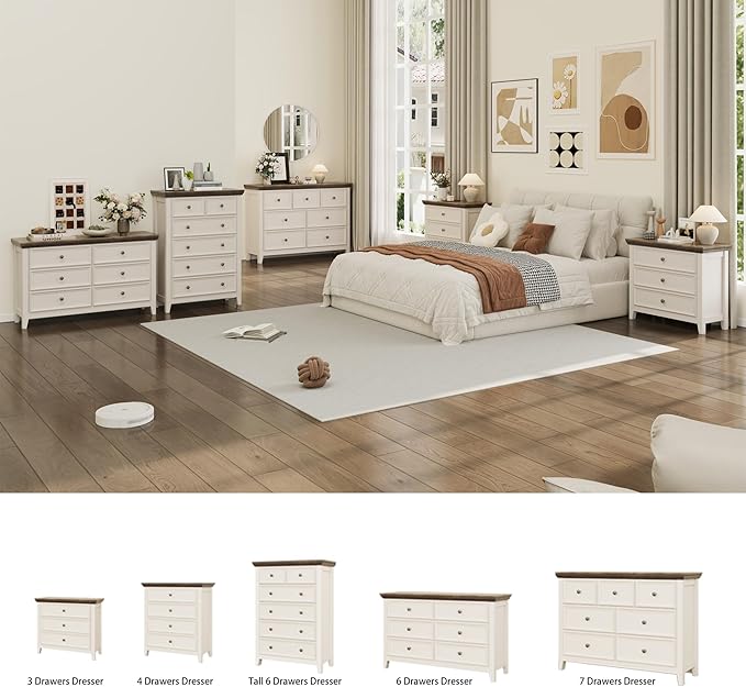 Antique White Dresser for Bedroom 4 Drawers Dresser,4 Chest of Drawers Storage Cabinet for Living Room,Filing Cabinet for Home Office