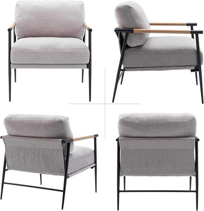 LukeAlon Mid-Century Chenille Accent Chair, Ultra Soft Living Room Chair with Metal Legs Modern Armchair Lounge Chair Upholstered Comfy Leisure Chair for Bedroom Reception Area Reading Room, Grey