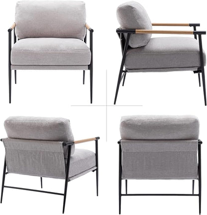 LukeAlon Mid-Century Chenille Accent Chair, Ultra Soft Living Room Chair with Metal Legs Modern Armchair Lounge Chair Upholstered Comfy Leisure Chair for Bedroom Reception Area Reading Room, Grey