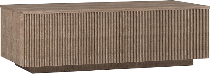 Henn&Hart 48" Fluted Rectangular Low-Profile Coffee Table for Living Room, Family Room, or Office, Antiqued Gray Oak