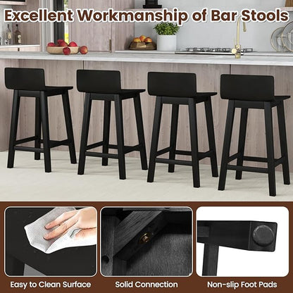 COSTWAY Solid Wood Bar Stools Set of 2, 24.5-inch Counter Height Chairs with Low Back and Footrest, Farmhouse Wooden Armless barstools for Kitchen Island, Dining Room, Cafe, Breakfast, Black