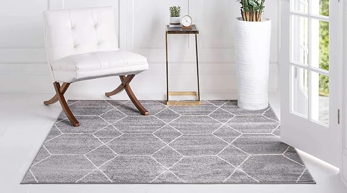 Unique Loom Trellis Frieze Collection Area Rug - Geometric (7' Square, Light Gray/ Ivory)
