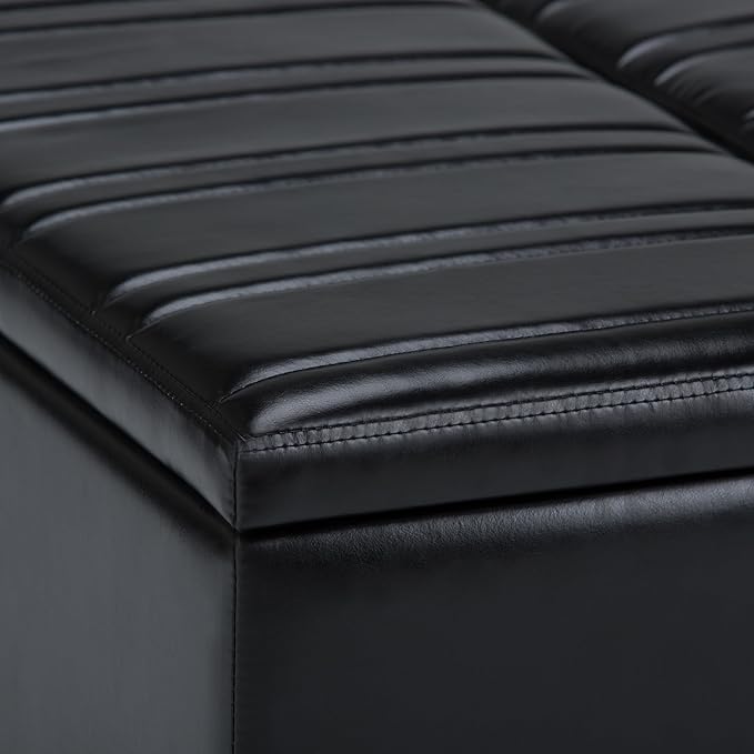 SIMPLIHOME Ellis 36 inch Wide Contemporary Square Coffee Table Storage Ottoman in Midnight Black Vegan Faux Leather, Assembled, For the Living Room and Bedroom