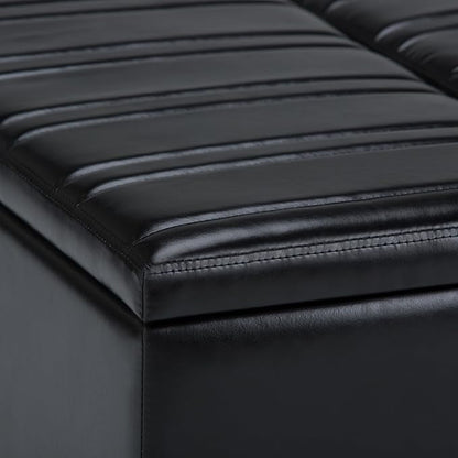 SIMPLIHOME Ellis 36 inch Wide Contemporary Square Coffee Table Storage Ottoman in Midnight Black Vegan Faux Leather, Assembled, For the Living Room and Bedroom