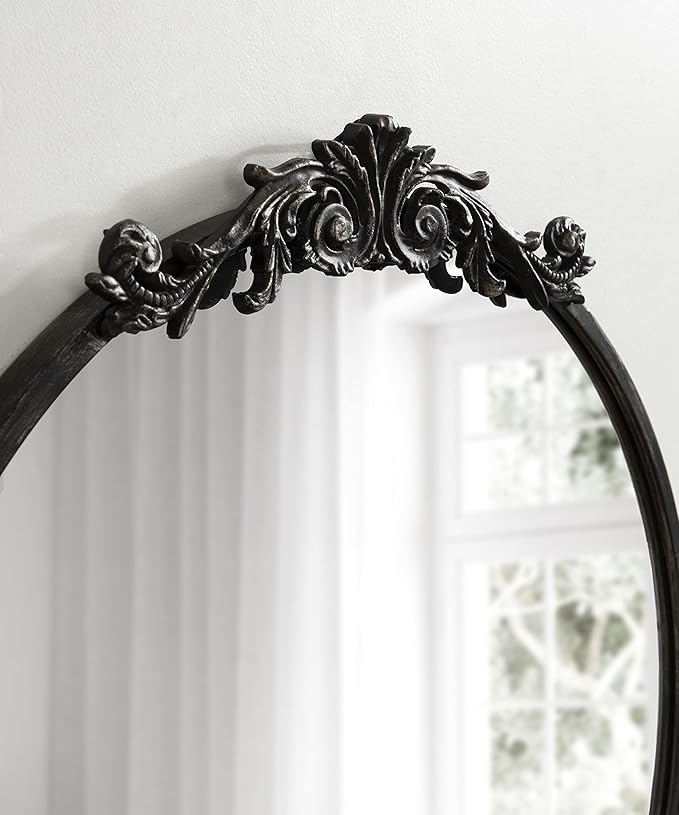 Kate and Laurel Arendahl Ornate Glam Round Mirror, 24 Inch Diameter, Black, Dramatic Baroque Style Wall Mirror for Vintage Antique Inspired Home Decor Aesthetic