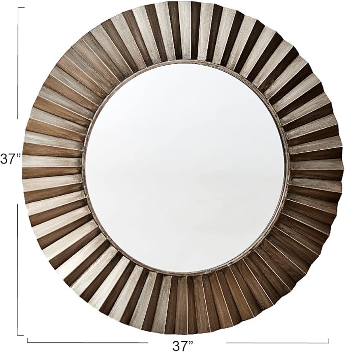 Household Essentials Round Decorative Sunburst Wall Mirror, Bronze