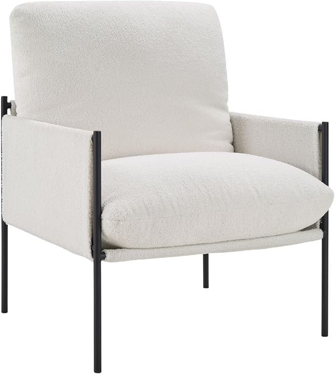FLEXISPOT Accent Chair for Living Room,Arm Chair for Bedroom,with Wide Large Plus Size Cushion,Metal Frame,Reading Bedroom Chair Armchair for Home/Office/Cafe/Apartment/Waiting Room,White