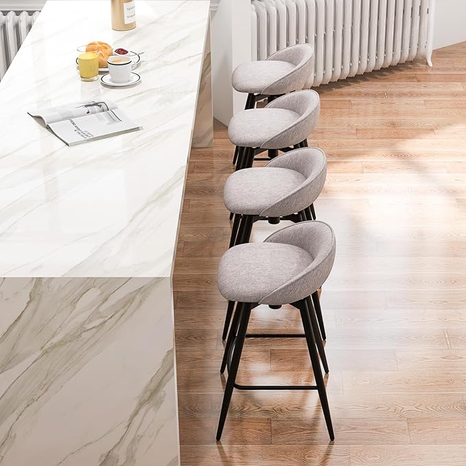 COSTWAY Bar Stools Set of 2, 25" Upholstered Counter Height 360° Swivel Bar Stools w/Backrest & Footrest, Heavy-Duty Metal Frame Armless Breakfast Chairs for Kitchen, Living Room (Set of 2,Grey)