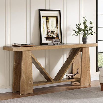 Tribesigns 70.9-Inch Extra Long Console Table for Entryway, 2-Tier Farmhouse Sofa Table with Storage, Wooden Narrow Behind Couch Table for Living Room, Hallway, Foyer