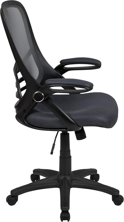 Flash Furniture Porter High-Back Swivel Office Chair with Adjustable Lumbar Support and Seat Height, Ergonomic Mesh Desk Chair with Flip-Up Armrests, Black