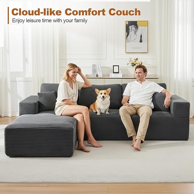 106" Cloud Modular Sectional Sofa Couch with L-Shape Chaise,Modern Boneless Sectional Couch with Deep Seat,Upholstered Couches for Living Room Bedroom,No Assembly Required,Dark Grey
