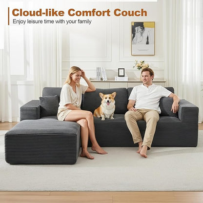 106" Cloud Modular Sectional Sofa Couch with L-Shape Chaise,Modern Boneless Sectional Couch with Deep Seat,Upholstered Couches for Living Room Bedroom,No Assembly Required,Dark Grey