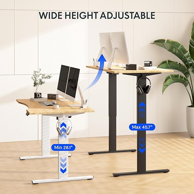 FLEXISPOT EN1 Bamboo Standing Desk, 55 x 28 Inches Whole-Piece Electric Adjustable Height Desk (Silver Frame + Bamboo Curved Desktop, 2 Packages)