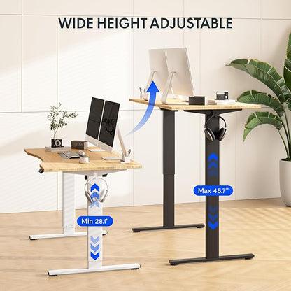 FLEXISPOT EN1 Bamboo Standing Desk, 60 x 30 Inches Whole-Piece Electric Adjustable Height Desk for Home Office (Black Frame + Bamboo Curved Desktop, 2 Packages)