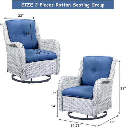 HUMMUH Outdoor Swivel Rocker Wicker Patio Chairs Set of 2,PE Rattan Rocking Chair Furniture Set(Light Grey,Blue)