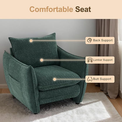 Oversized Accent Chair, Modern Single Sofa Cloud Chairs with Removable Pillow, Deep Seat Comfy Armchair for Living Room Bedroom Reading Nook - Upholstered Lounge Chair (Green, Set of 2)