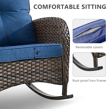 HUMMUH 5-Piece Outdoor Patio Furniture PE Wicker Patio Conversation Set,All-Weather Outdoor Rocking Chairs with Patio Couch Tables for Backyard,Poolside,Deck