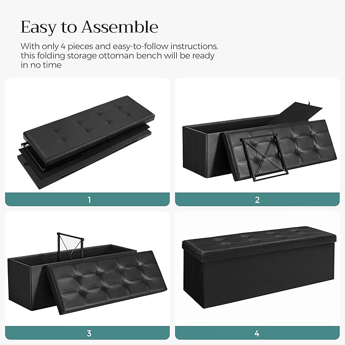 SONGMICS MAZIE Collection - 43 Inches Storage Ottoman Bench with Flipping Lid, Storage Chest with Iron Frame Support, Load 660 lb, for Living Room, Bedroom, Synthetic Leather, Black ULSF75BK