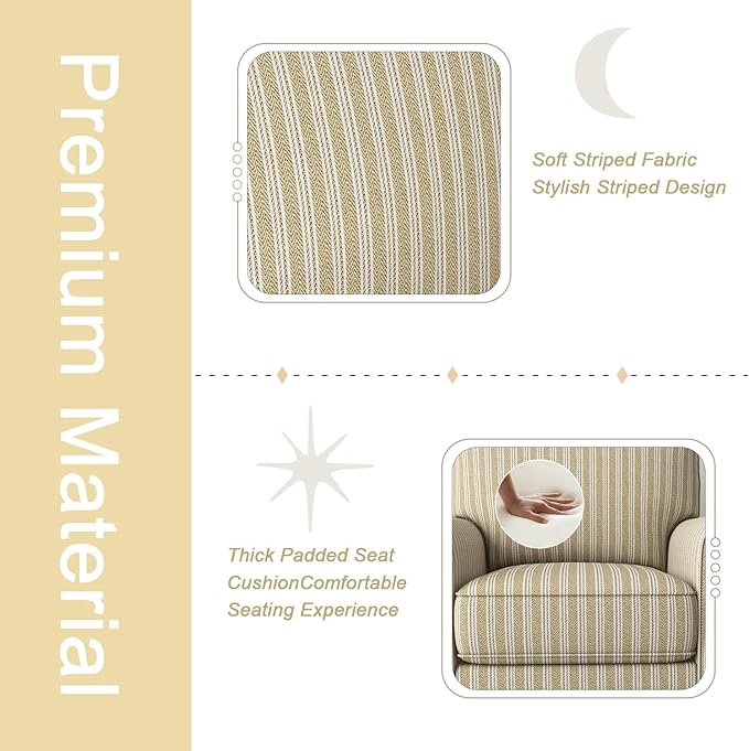 INZOY Swivel Accent Chair Set of 2, Mid Century Modern Reading Chair, Upholstered Swivel Square Chair for Living Room Bedroom Small Spaces, Fully Assembled, Brown Stripe