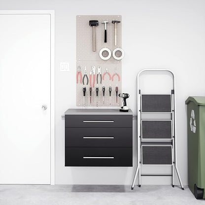 Prepac HangUps 30'' Garage Storage Cabinet with 3 Drawers, Wood Wall Mount Pantry Cabinet, Wall Hanging Laundry Room Cupboard, Kitchen Pantry for Garage, Kitchen and Laundry Organization, Black