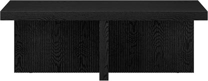 Henn&Hart 44" Fluted Rectangular Wood Pedestal Low-Profile Coffee Table for Living Room, Family Room or Office, Black Grain