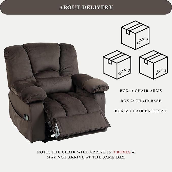 Big Man 500 lbs Power Lift Recliner for Big & Tall Elderly Adults 28 Inch Wide Seat, Lay Flat Lift Recliner Chair with Extended Footrest, Heat Massage, USB Type-C, Flip Arm Storage & Cup Holders