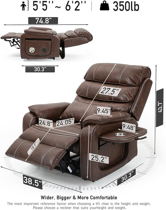 Large Power Lift Chairs Recliners for Elderly with Heated and Massage, Upgraded Dual Motor Lay Flat Recliners, 25in Extra Wide Seat, Folding Tablet, Side Pocket