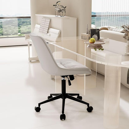 Rowill Leather Office Chair, Ergonomic Armless Desk Chair with Waterproof Cushion & Slient Wheels & SGS-Certified Class 3 Explosion-Proof Gas Lift, Ideal for Home Office, Study and Vanity(White)