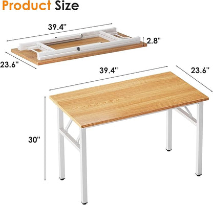 Need Folding Computer Desk - 39.4 Inch Foldable Office Writing Work Study Kids Student Teacher Home Bedroom Table for Small Space, Teak & White