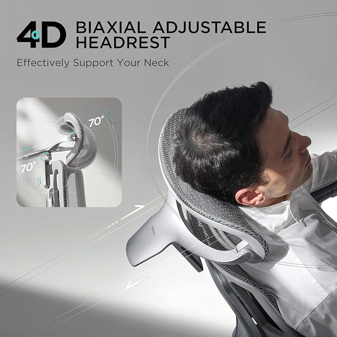 Hbada E3 Pro Ergonomic Office Chair, Big and Tall Office Chair - with 3-Zone Dynamic Lumbar Support, 4D Adjustable Headrest, 6D Adjustable Armrests, Swivel, Grey(No Footrest)